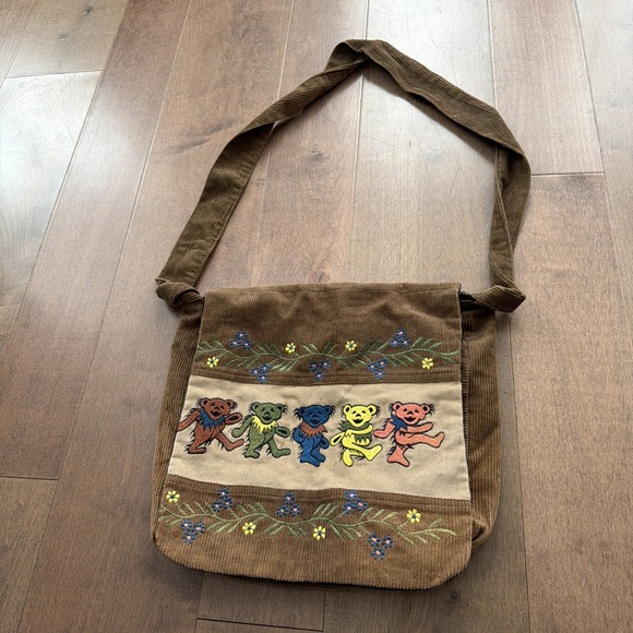 Gypsy Rose Handbags - Gypsy Rose Y2K Grateful Dead Brown Corduroy Embroidered Messenger Tote Bag
